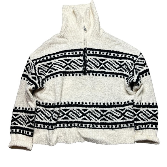 Joie Womens Cream Black Aztec Pattern Partial Zip Chunky Sweater Size Small - Picture 2 of 7